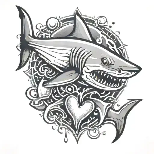 hammer head shark with 5 hearts inside it  tattoo design idea