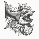 hammer head shark with 5 hearts inside it  tattoo design idea