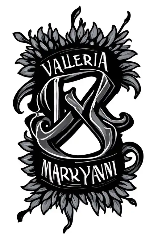 names VALERIA and MARYANI with an ARIAL text font The letters tattoo design idea