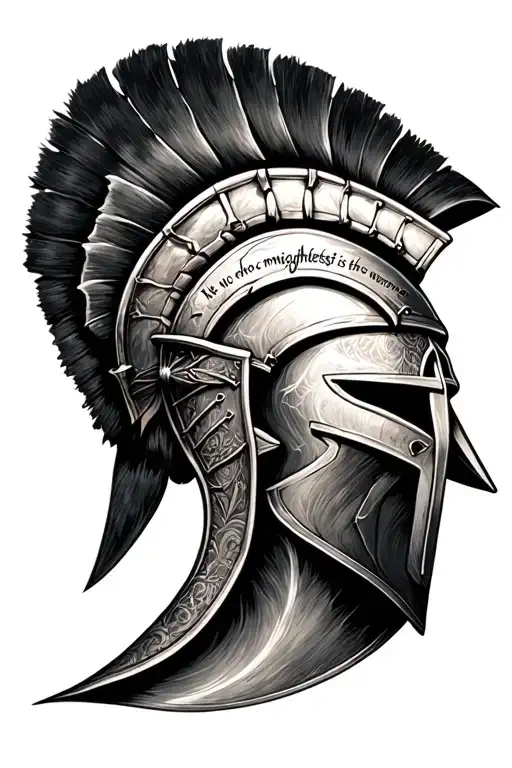 half Spartan helmet with the quote: "he who conquers himself is the mightiest warrior" as the other half tattoo design idea