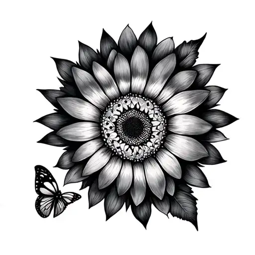 mandala  sunflower butterfly tattoo design idea