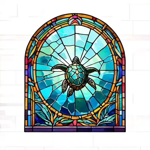 broken stained glass window with a turtle tattoo design idea