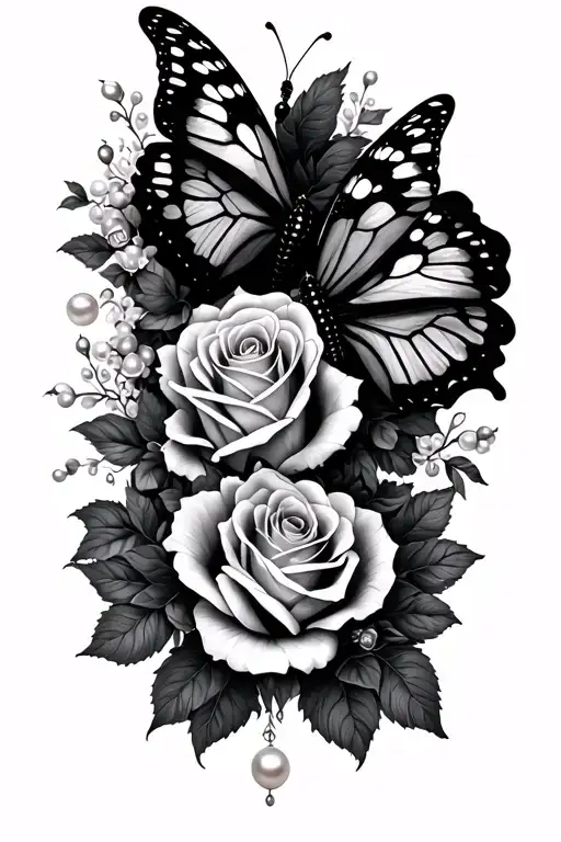 roses, butterflies, scorpion and pearls  tattoo design idea