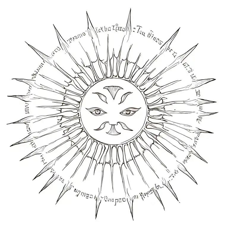 Sun. Rays extending from shoulder to shoulder. Wider than it is long. Roman inscriptions underneath. tattoo design idea