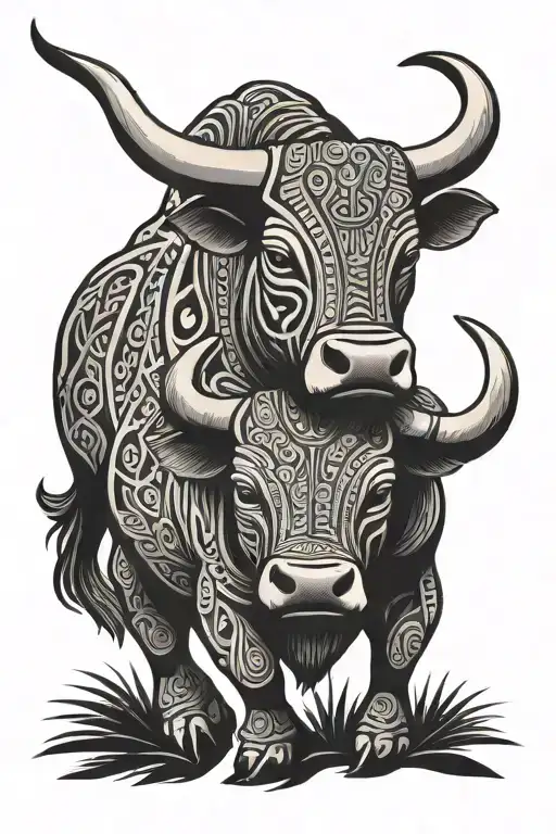minimalist  polynesian Bull with date 29 04 2017 and 29 04 2020 integrated tattoo design idea