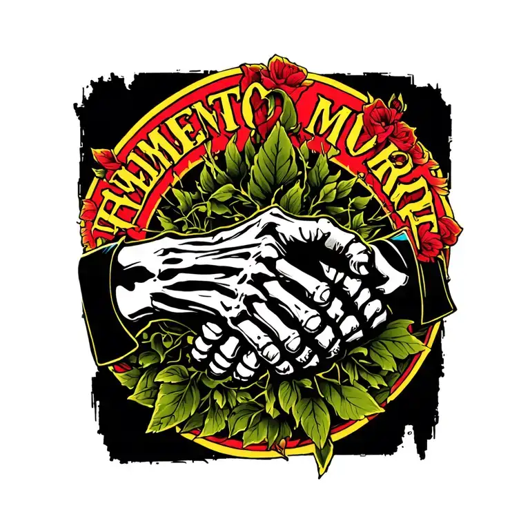 memento mori memento vivere skeleton hand shakes human hand tattoo design idea