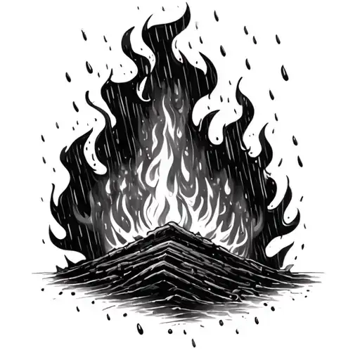 starting a fire in pouring rain tattoo design idea