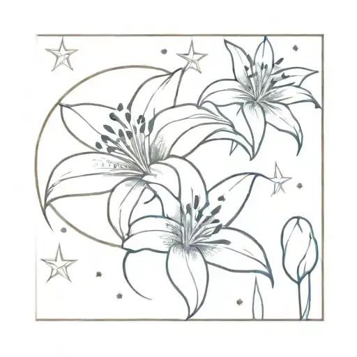 Lily and stars tattoo design idea