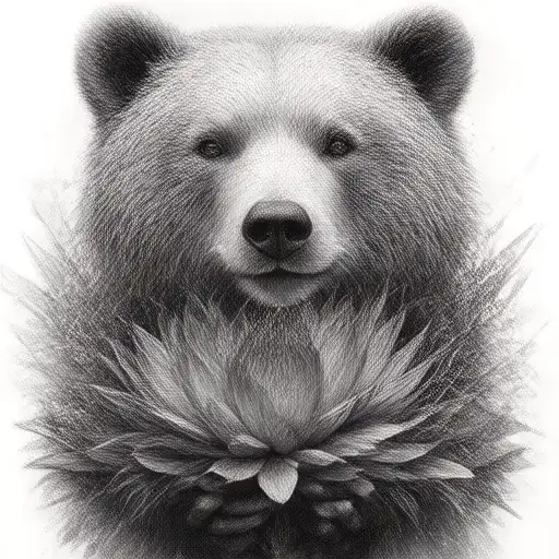 bear holding a protea flower inside tattoo design idea