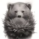 bear holding a protea flower inside tattoo design idea