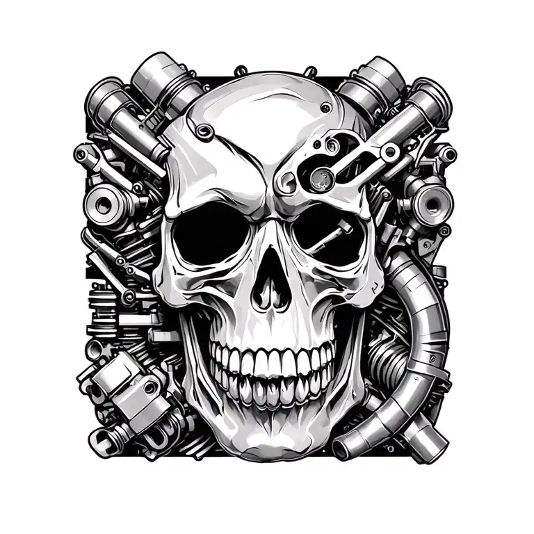 Engine parts forming a skull made tattoo design idea