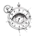 broken stopwatch with anime eye inside tattoo design idea