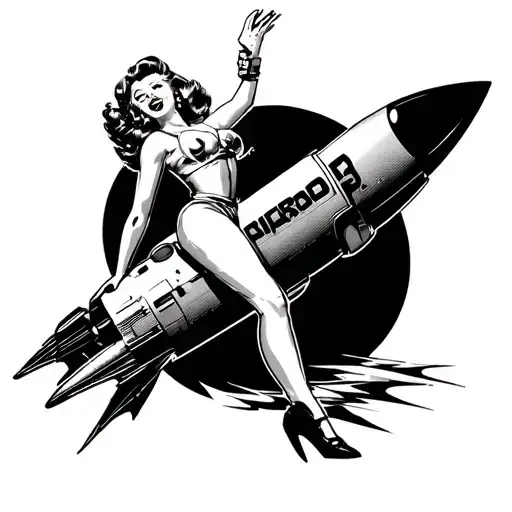 rockabilly pinup girl on rocket blasting off tattoo design idea