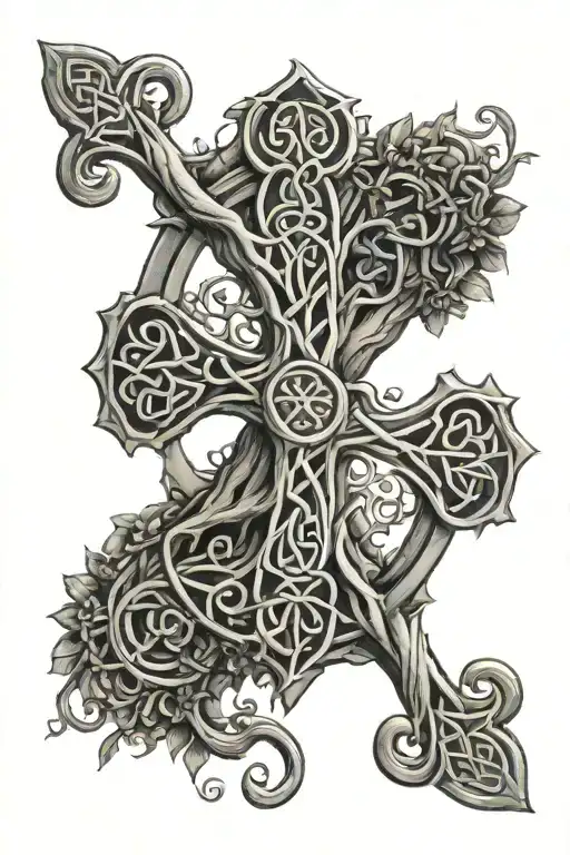 Celtic tree of life inside a Catholic cross tattoo design idea