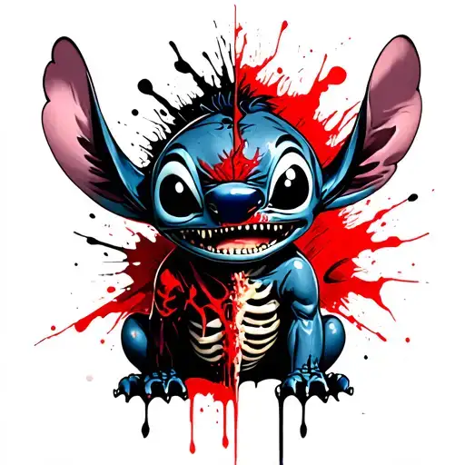 Draw Stitch, where the left half is an ordinary Stitch, and the right half is in the form of a zombie skeleton demon.  tattoo design idea