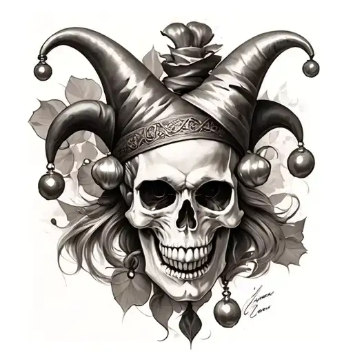 jester skull tattoo design idea