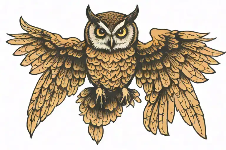 owl flying tattoo design idea