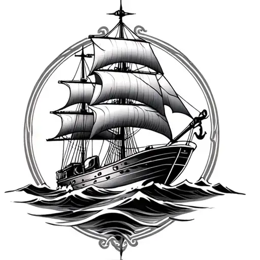 Sailing boat, anchor, navy, scuba diving, paragliding, sharp shooter tattoo design idea