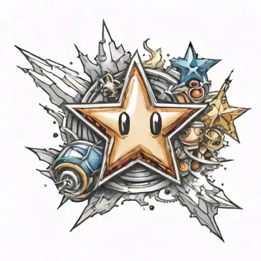 3d mario star as in mario kart 8 deluxe tattoo design idea