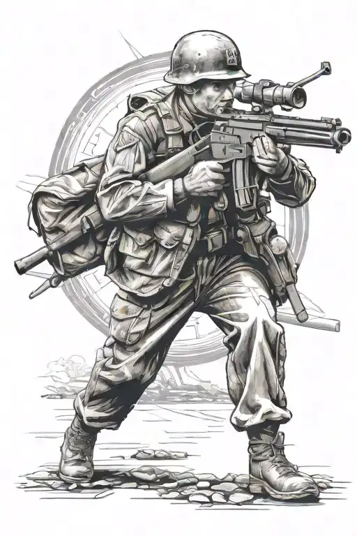 warsaw uprising polish soldier with machin gun tattoo design idea