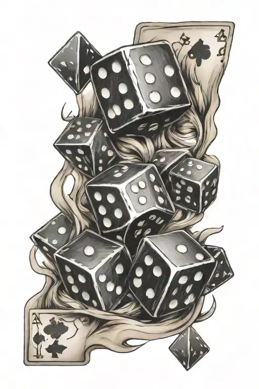 dice and poker cards and fire tattoo design idea