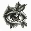 A detailed coffee plant growing out of an eye, symbolizing the client's love for coffee and their keen vision for quality tattoo design idea