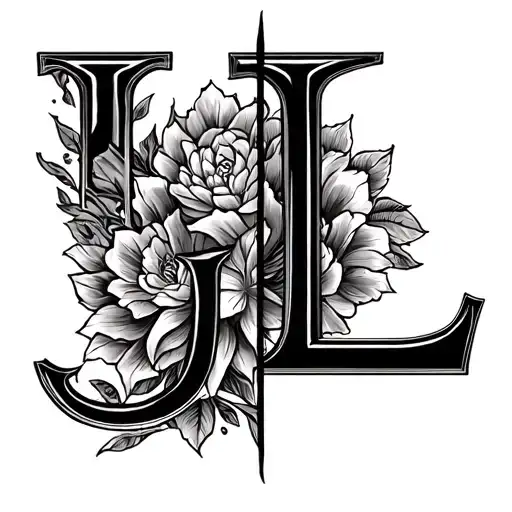 J L separated about 3" apart and the L about 3" lower to the Right with filagree traveling from the J to L behind  tattoo design idea