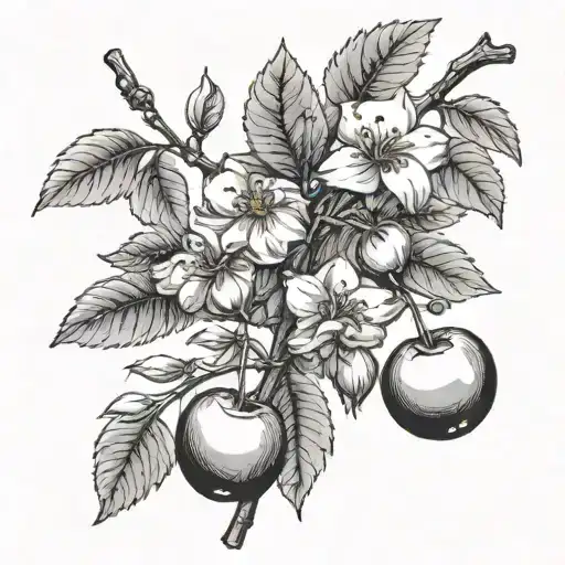 use minimal colour.Cornelian cherry,apricot and cherry tattoo design idea