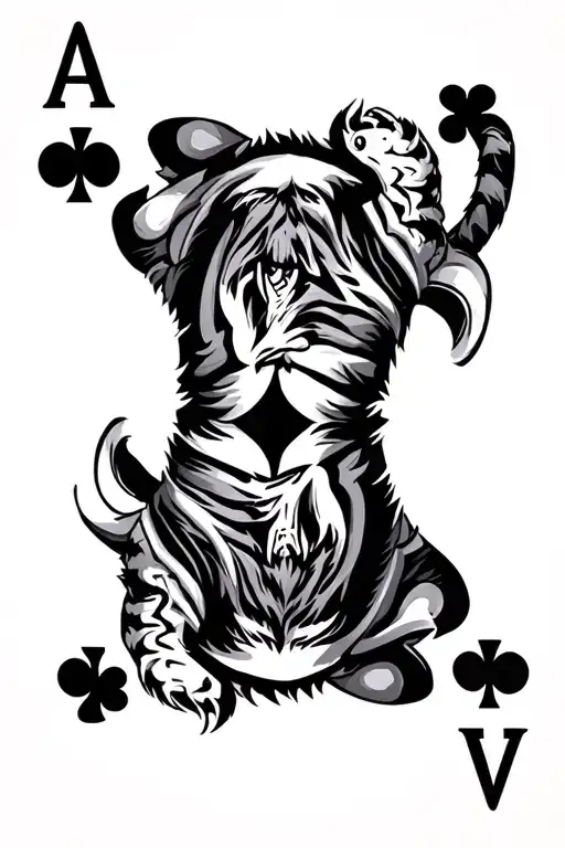 jack card with upside down armored tiger portrait  tattoo design idea