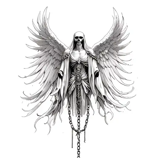 azrael, angel of death, chains tattoo design idea