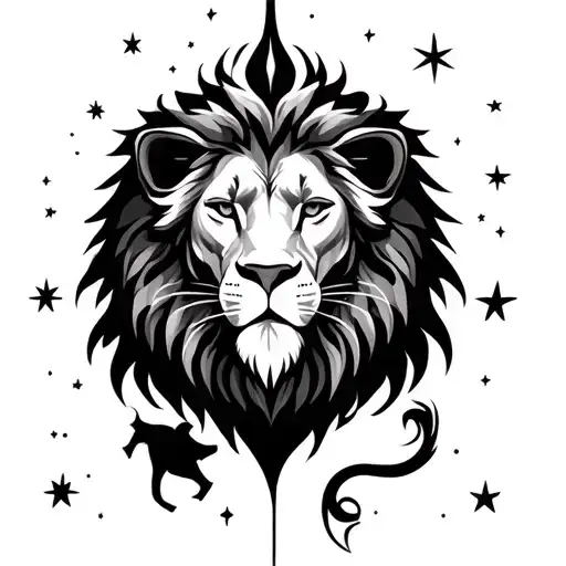 Mixthe signs sagittarius, Gemini, lion and cancer with fine lines and only stars tattoo design idea