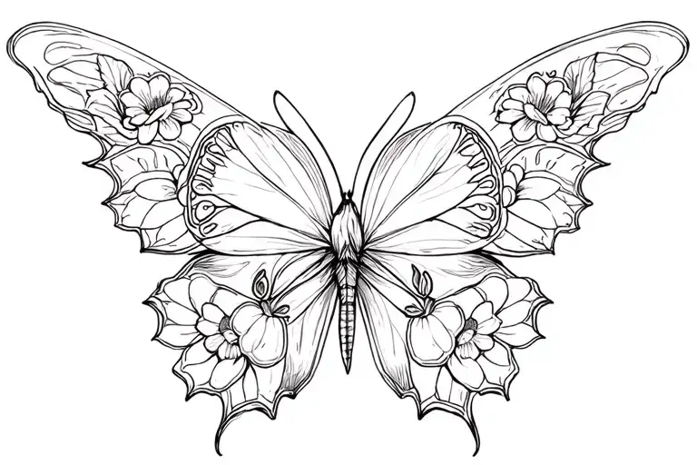 half butterfly half flowers inside tattoo design idea