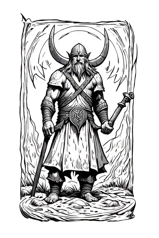 viking figure, old, battle scars, Nordic writings, very easy drawing from the cave ,  all body stick figures  tattoo design idea