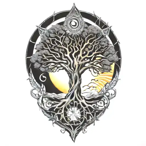tree of life and sun and moon  tattoo design idea