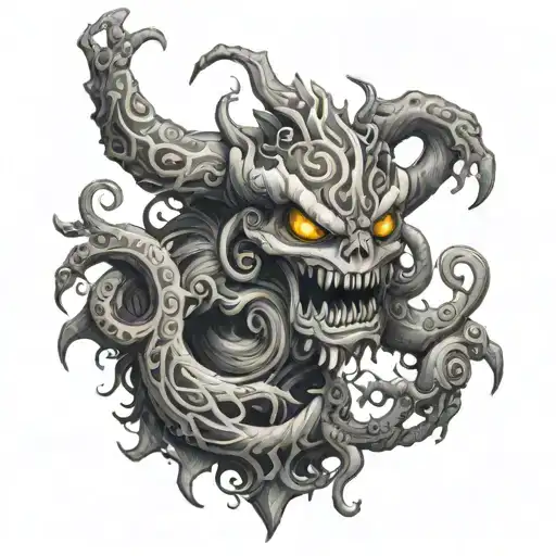 monster with spirals and 4 arms tattoo design idea