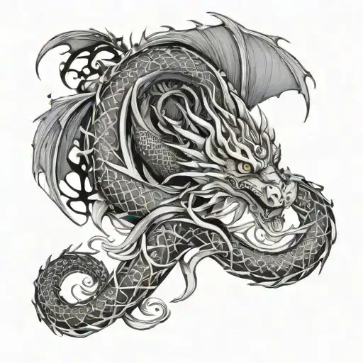anime dragon, Lily flower w vines wrapped tattoo design idea