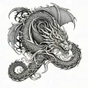 anime dragon, Lily flower w vines wrapped tattoo design idea