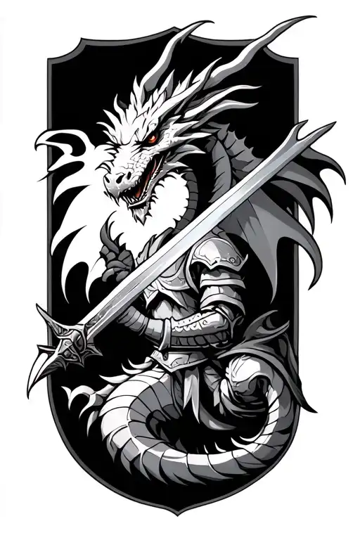 medieval dragon battling knight holding a sword king tattoo design idea