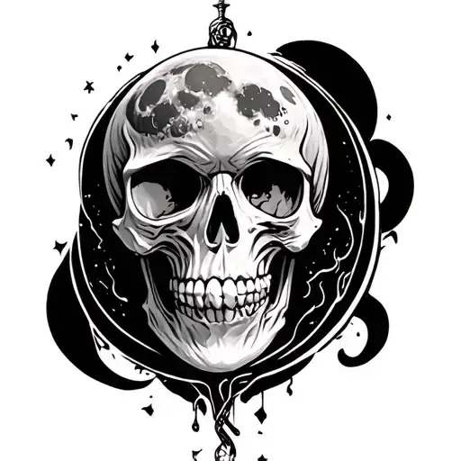 skull , full moon , aquarius , water tattoo design idea