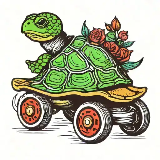 turtle roller skating magic mashroom tattoo design idea