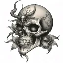 skull, irises, orb weaver spider crawling tattoo design idea