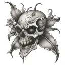skull, irises, orb weaver spider crawling tattoo design idea