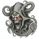 Hooded demon with tentacles protruding from around his dark shape tattoo design idea