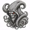 Hooded demon with tentacles protruding from around his dark shape tattoo design idea