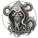 Hooded demon with tentacles protruding from around his dark shape tattoo design idea