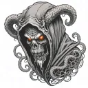 Hooded demon with tentacles protruding from around his dark shape tattoo design idea