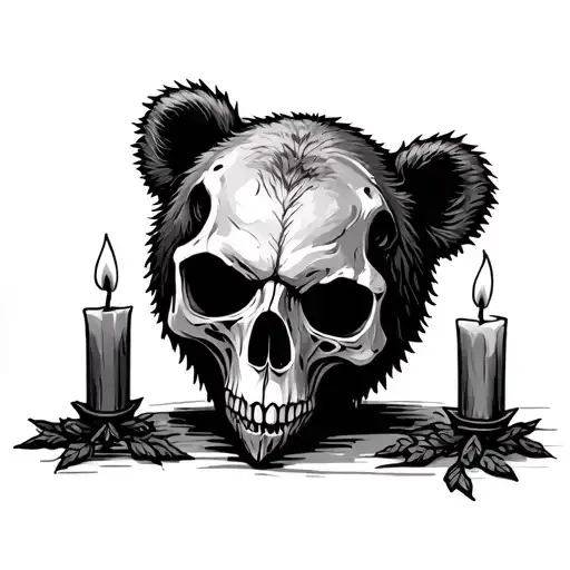 Bear skull and candle burning tattoo design idea