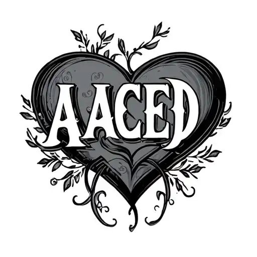 "AACED" kids initials intertwined hearts connected tattoo design idea