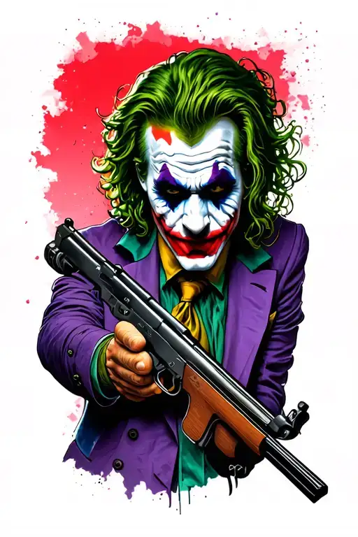 joker holding riffle gun tattoo design idea