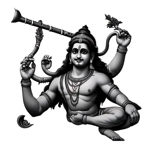 Hanuman gada with krishna flute tattoo design idea
